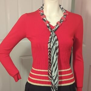 Red Women's Sweater with Scarf Detail